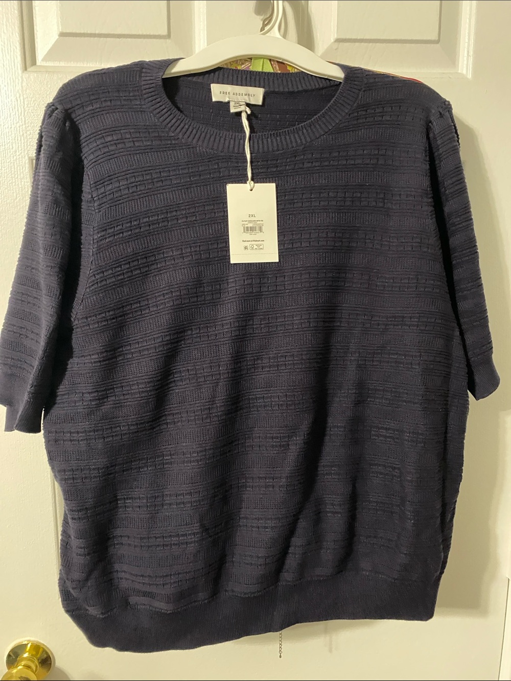 NWT- FREE ASSEMBLY Navy Textured Short-Sleeve Crewneck Sweater.Size 2X